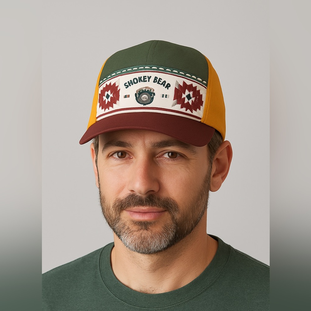 Smokey Bear Mad Engine 5 Panel Hag Multicolor Outdoor Cap Tribal Pattern